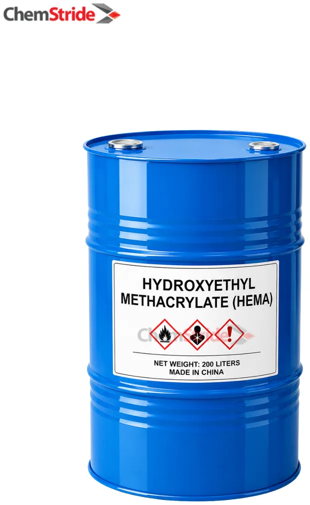 2-Hydroxyethyl Methacrylate (HEMA) packaging as supplied by ChemStride
