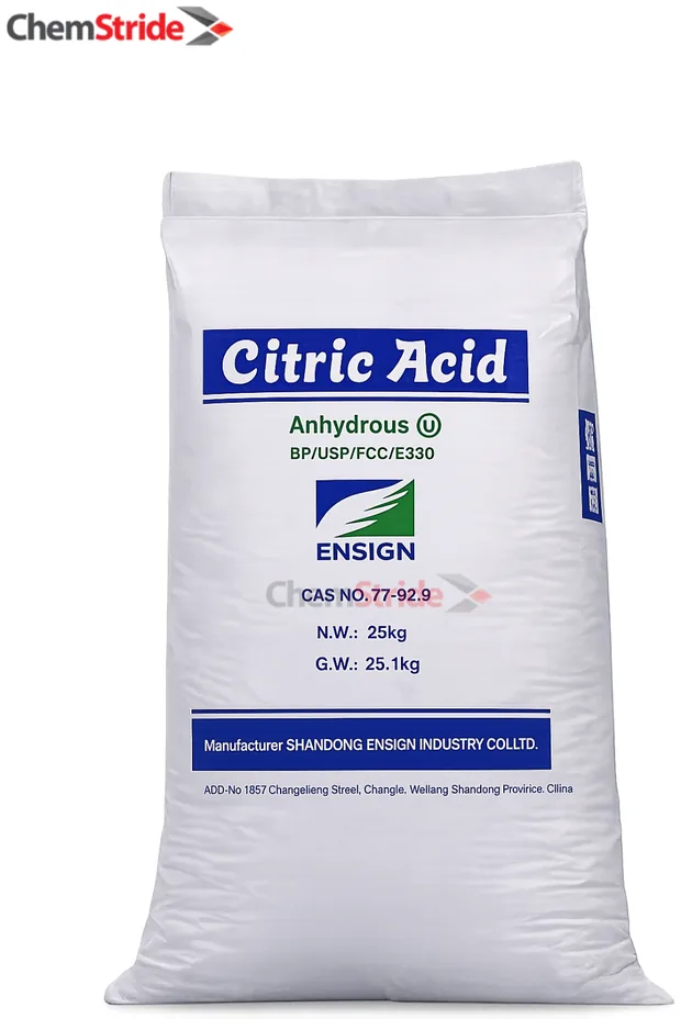 Citric Acid Anhydrous Ensign packaging as supplied by ChemStride