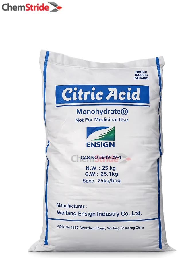 Citric Acid Monohydrate Ensign packaging as supplied by ChemStride