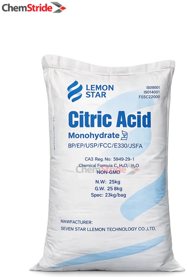 Citric Acid Monohydrate Lemon packaging as supplied by ChemStride