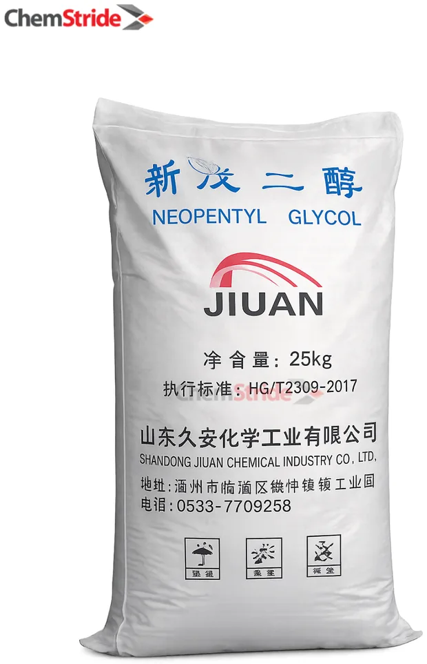 Neopentyl Glycol (NPG) Jiuan packaging as supplied by ChemStride